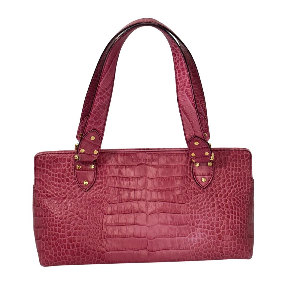 Kate Spade Pink & Gold Hardware Leather Croc Embossed Satchel Shoulder Hand Bag